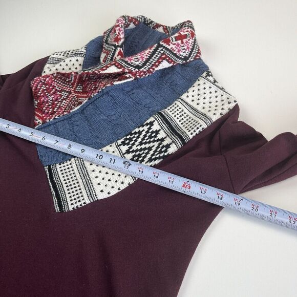 Desigual Patchwork Shawl Neck Pullover Sweater S Burgundy Cottagecore - Picture 7 of 16